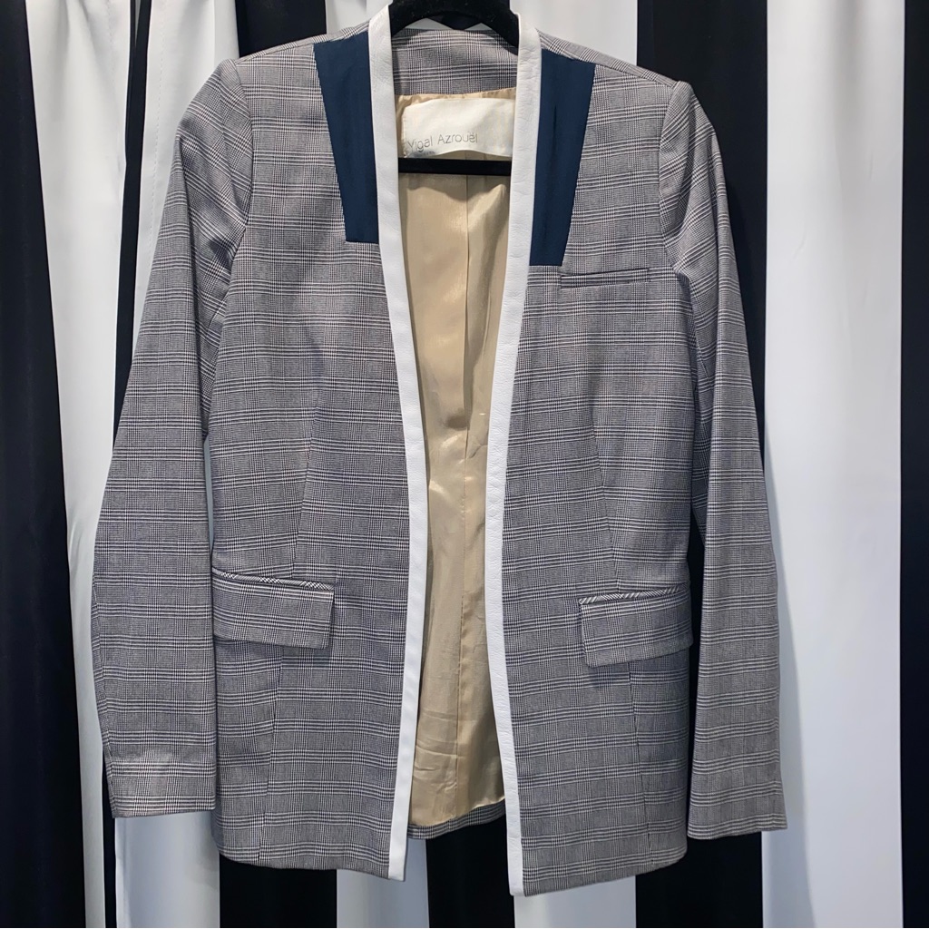 Yigal Azrouel Navy White Plaid Blazer - 2